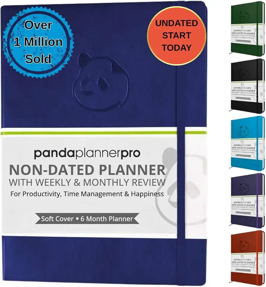 Panda Planner Pro A4 Daily Planner 2026 – 6 Month Undated Planner with Hourly Schedule, Large 8.5x11 Layout, To Do List, Daily Journal, Goal Planner, Habit Tracker &amp; Gratitude Organizer for Home/Office – Purple
