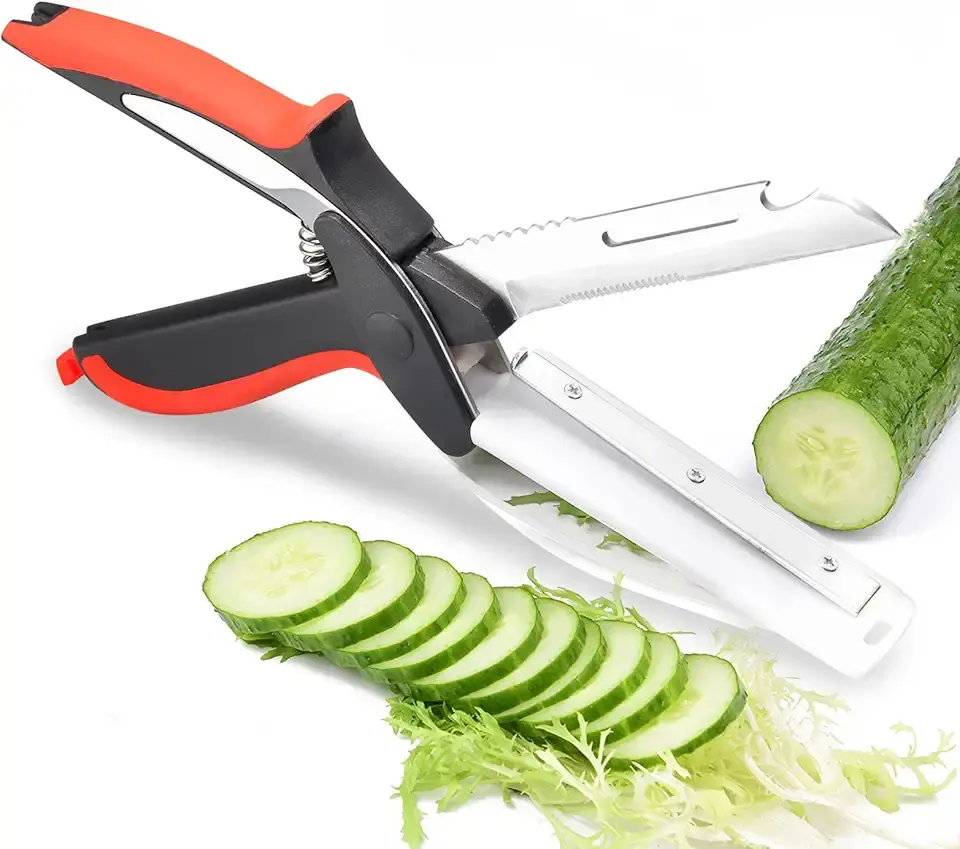 Vegetable Scissors and Food Cutter - Kitchen Shears With Cutting Board, Quick Slicer, Chopper for Meat and Vegetables
