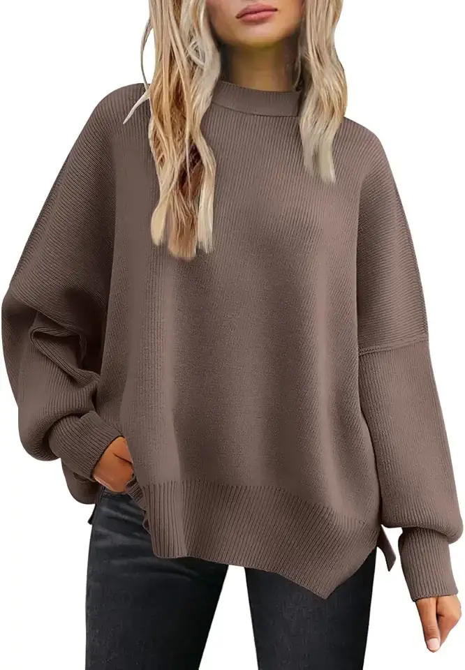 LILLUSORY Women&#x27;s Oversized Batwing Sweaters 2025 Fall Outfits Trendy Crewneck Knit Side Slit Fashion Pullover Tops OEKO-TEX STANDARD 100