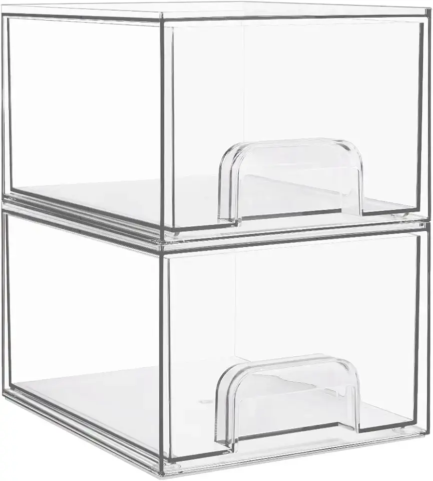Vtopmart 2 Pack Small Clear Stackable Storage Drawers,Acrylic Bathroom Makeup Organizer,Plastic Storage Bins For Vanity, Undersink, Kitchen Cabinets, Pantry, Home Organization ClimeCo Certified