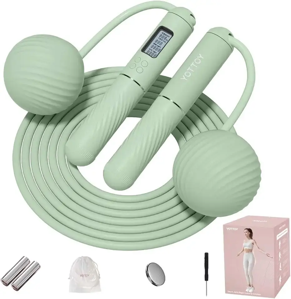 YOTTOY Skipping Ropes for Adults -Cordless Counter Jump Rope with Large Cordless Ball-Weighted Jump Rope for Women with LCD Display