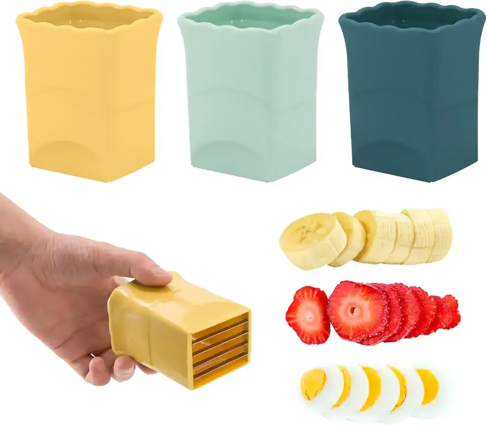 3PCS Strawberry Slicer: Fruit Slicer Cup, Strawberries Cutter Cup, Speed Cutter for Banana Grape Egg, Kitchen Portable Slicing Tool