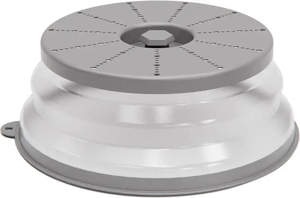 WVM Microwave Splatter Cover Vented for Food with Hook Hole, Splatter Guard &amp; Colander Kitchen Gadget for Food, Meal Prep, Grey