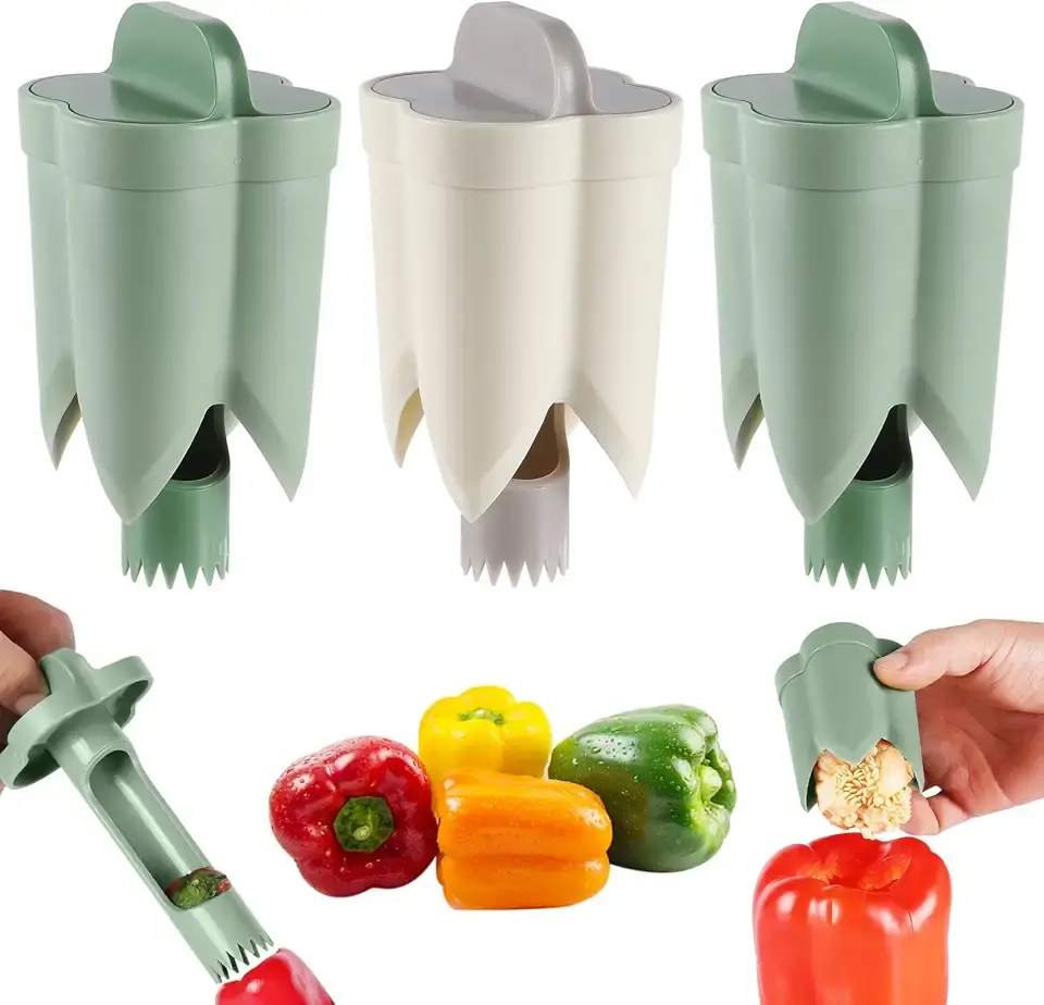 3 Pack Pepper Seed Corer Remover, 2025 Upgraded 2 in 1 Bell Pepper Green Peppers Cutter, Jalapeno Corer Tool, Fruit Vegetable Corers for Efficient Meal Prep, Home, Kitchen Gadgets