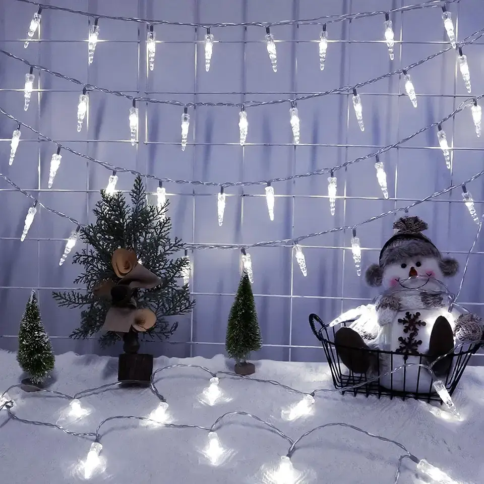 Christmas Icicle Lights Indoor，20ft 40 LED Icicle String Lights Battery Operated Powered Christmas Lights for Indoor Winter Christmas Decorations