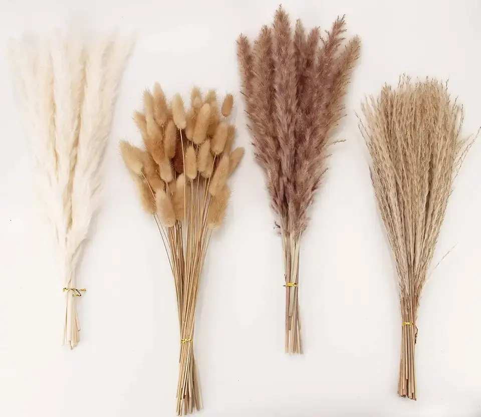 Dried Pampas Grass Decor, 100 Stems Pampas Grass Contains Bunny Tails Dried Flowers, Reed Grass Bouquet for Wedding Boho Flowers Home Table Decor, Rustic Farmhouse Party (17&quot;, White and Brown)
