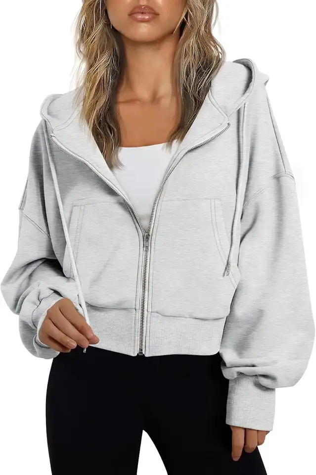 Trendy Queen Hoodies for Women Full Zip Up Cropped Sweatshirts Jackets Casual Comfy Gym Tops Fall Outfits Winter Clothes 2025 OEKO-TEX STANDARD 100