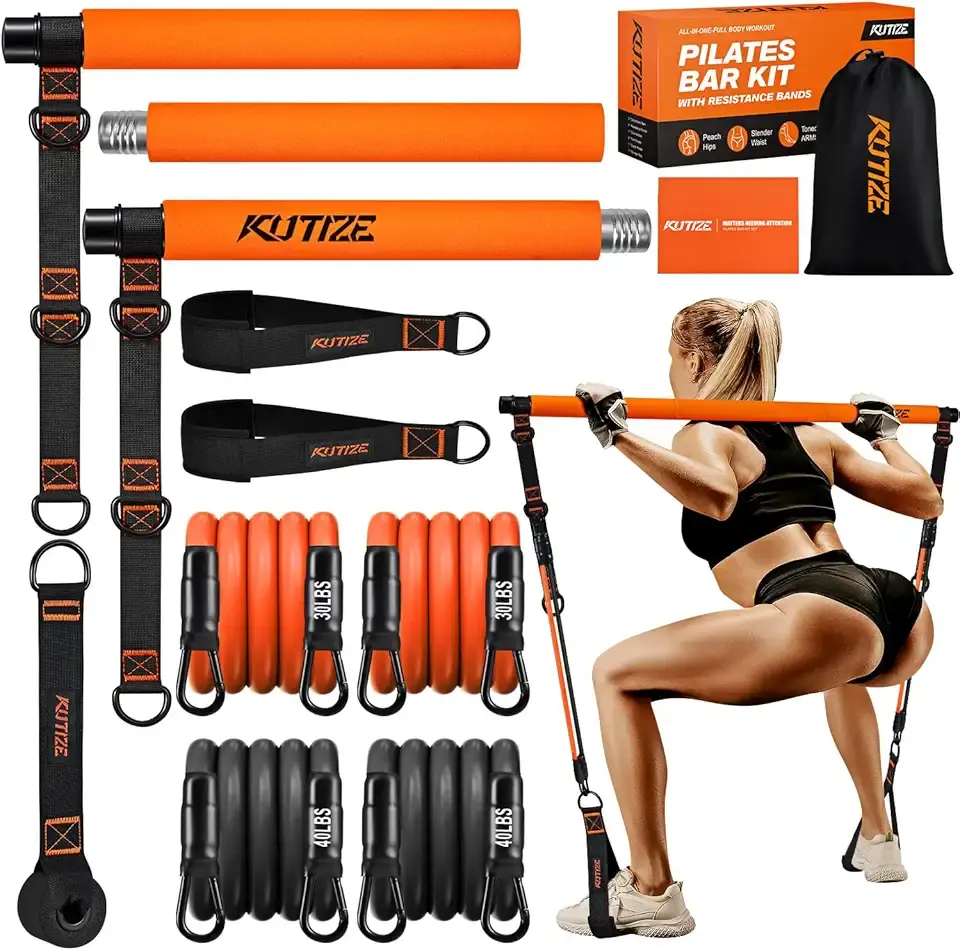 Pilates Bar Kit with Resistance Bands, Pilates Equipment, Multifunctional Pilates Bar for Women &amp; Men, Pilates kit for Hip, Back, Arm, Full-Body Workouts, Home Gym Strength Training Equipment