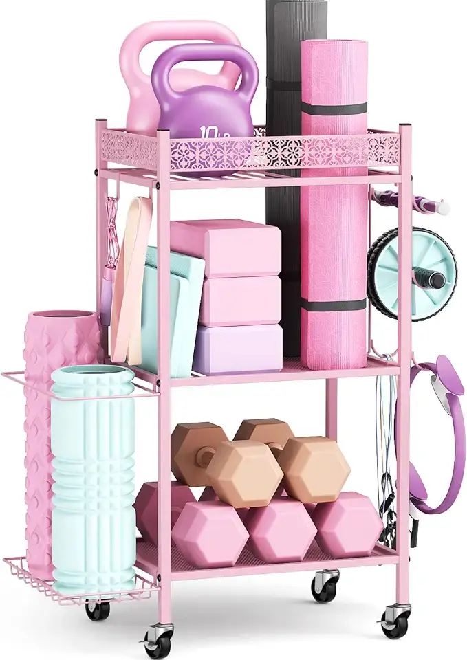 Yoga Mat Storage Rack, Home Gym Storage Rack, VOPEAK Workout Storage for Yoga Mat, Foam Roller, Gym Organizer Gym Equipment Storage for Home Exercise and Fitness Gear