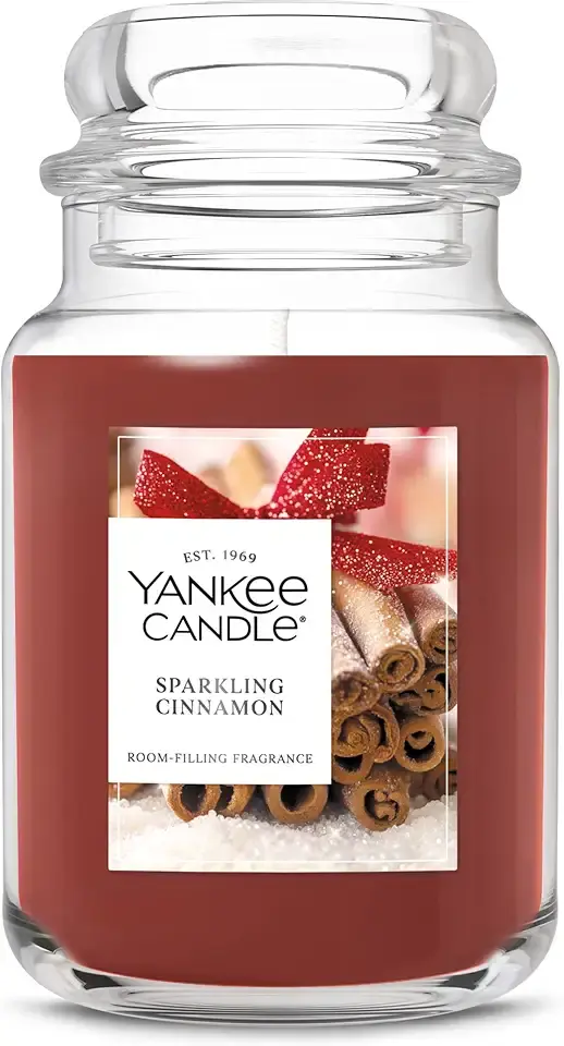 Yankee Candle Sparkling Cinnamon, Christmas Scented Candle, 22oz Large Jar with up to 150 Hour Burn Time, Giftable