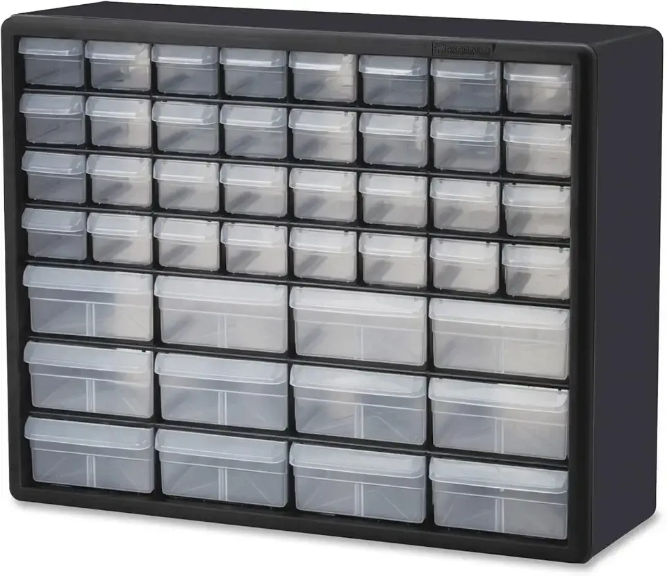 Akro-Mils 44-Drawer Plastic Drawer Storage Cabinet for Garage Organization, Bead Organizer, Building Bricks Storage, Teacher Toolbox, Makeup Organizer, 20&quot; W x 6&quot; D x 16&quot; H, 10144 Black