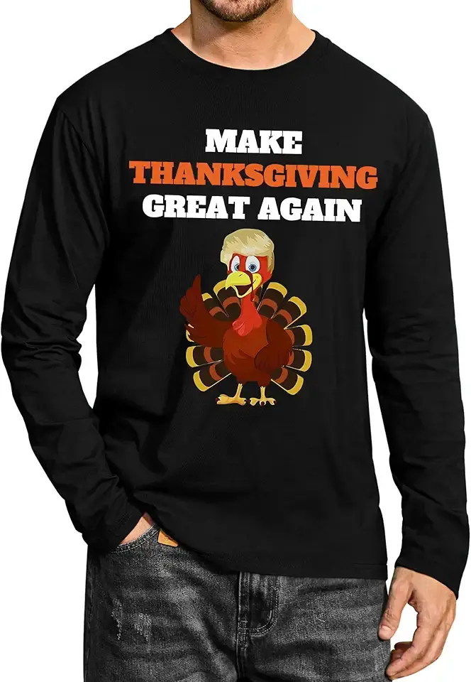 Arvilhill Man Make Thanksgiving Great Again Long Sleeve Pullover Turkey Pattern Holiday Top Comfort Fit Black L