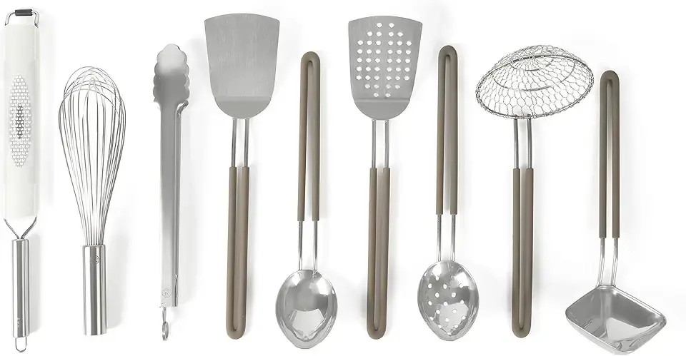 Martha Stewart 9-Piece Stainless Steel Kitchen Gadget &amp; Tool Set – Prep and Serve Utensils, Durable &amp; Rust-Resistant, Dishwasher Safe Cooking Accessories