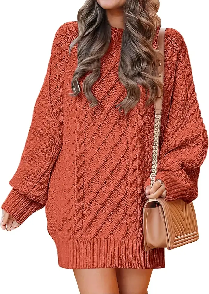 ANRABESS Womens Sweater Dress Oversized Cable Knit Chunky Long Sleeve Short Dresses 2025 Fall Outfits Vacation Winter Clothes