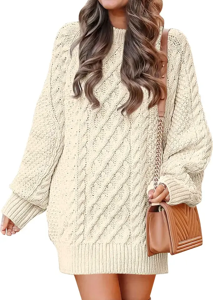 ANRABESS Womens Sweater Dress Oversized Cable Knit Chunky Long Sleeve Short Dresses 2025 Fall Outfits Vacation Winter Clothes