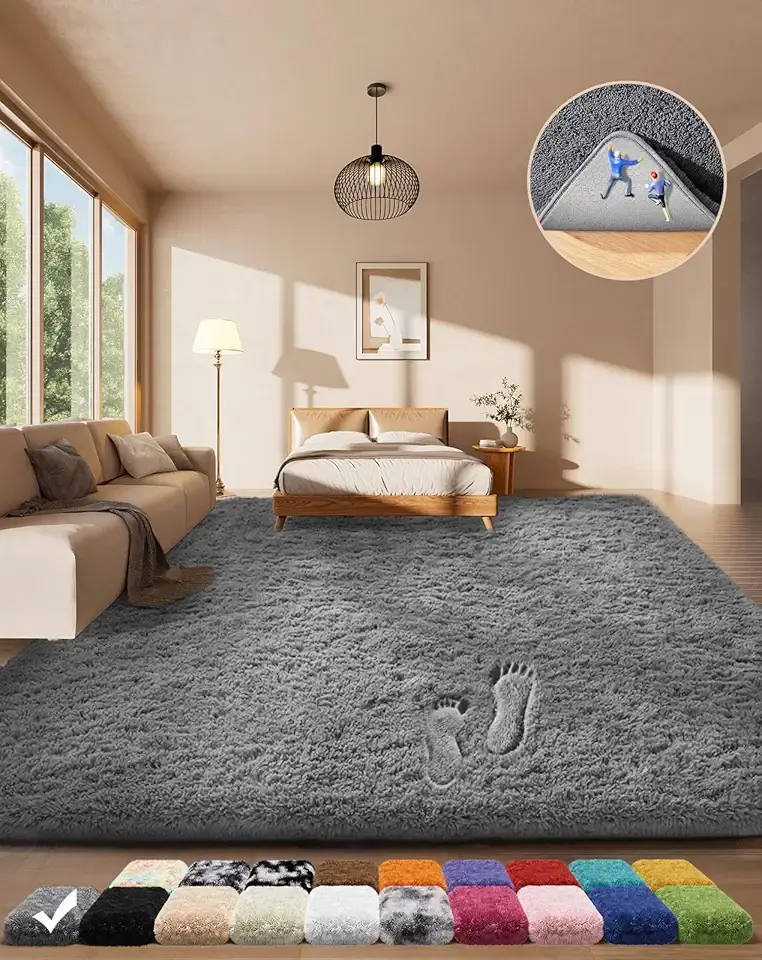 Ophanie Area Rugs for Living Room Bedroom, Upgrade Non-Slip Fluffy Soft Grey Shag Carpet, Indoor Floor Gray 4x6 Fuzzy Shaggy Living Room Plush Rug for Kids Home Dorm Decor Aesthetic OEKO-TEX STANDARD 100