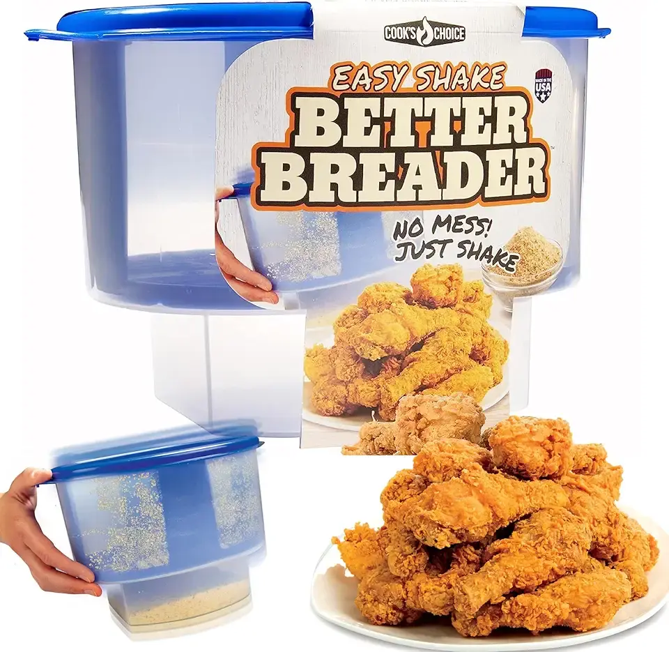 COOK&#x27;S CHOICE The Original Better Breader Bowl All-in-One Mess-Free Batter Breading Station- Pour in Seasonings Add Meat Fish or Veggies &amp; Shake for Perfect Coating- Great for Parties- Made in the USA