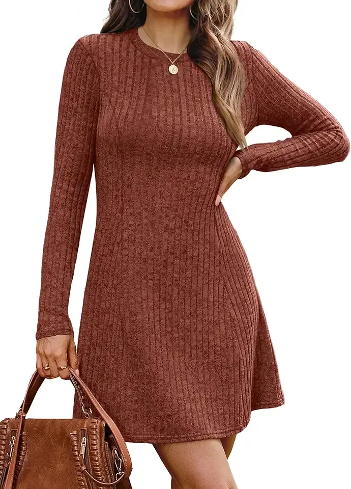 OFEEFAN Fall Dresses for Women 2025 Long Sleeve Crew Neck Sweater Dress OEKO-TEX STANDARD 100
