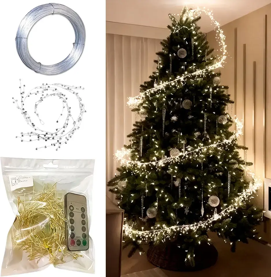 Floating Spiral Christmas Tree Lights, 9.8/19.6 ft Christmas Lights for Tree with Clear Ornaments, 200 LED Christmas Tree Lights for Indoor Xmas Tree Winter Party Decor (Set-A 9.8ft)