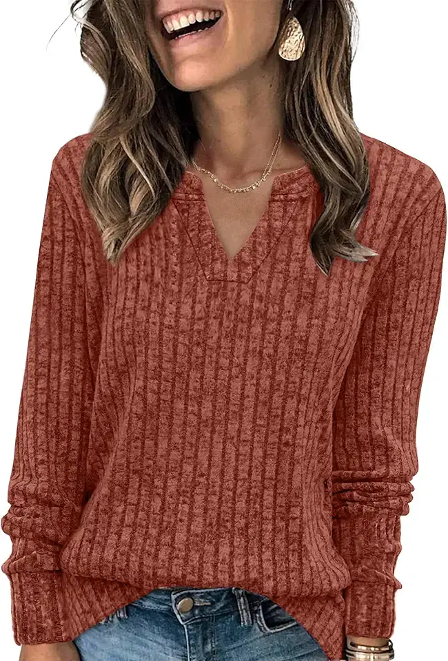 SAMPEEL Womens Tops Long Sleeve V Neck Pullover Fall Sweater Loose Fit Tunic Shirts Fashion Outfits 2025