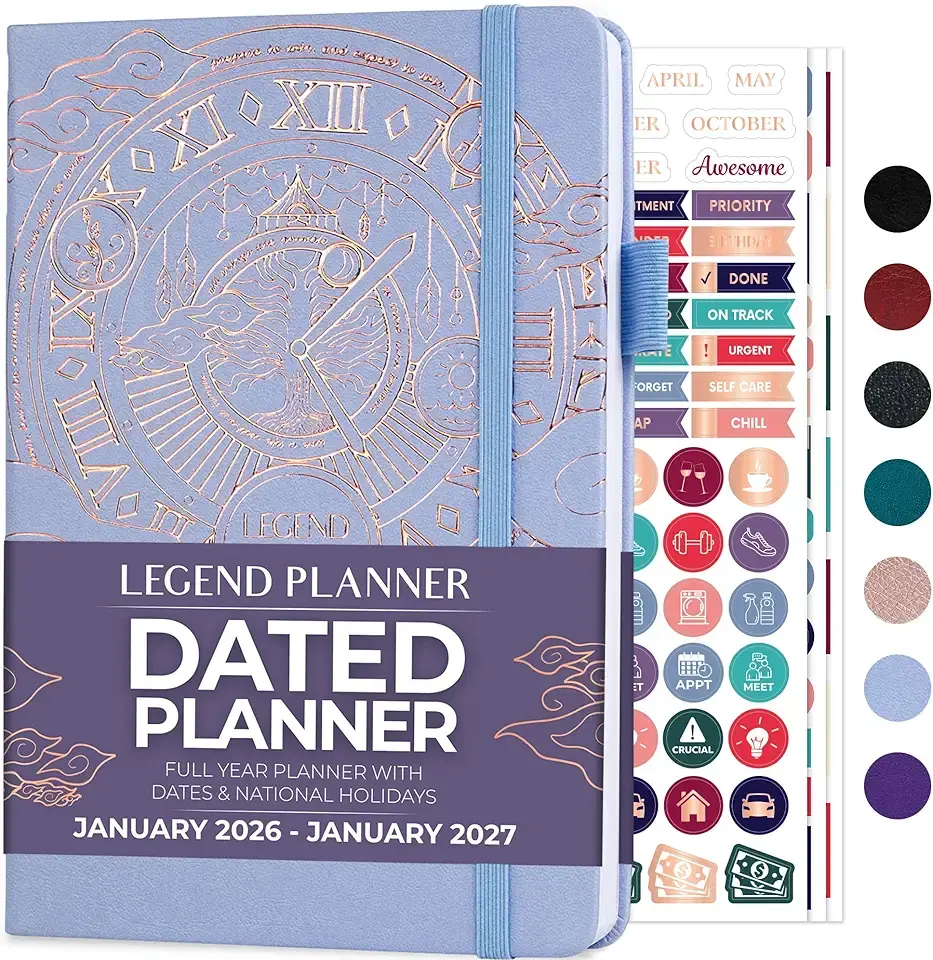 Legend Planner Jan 2026 – Jan 2027 Dated Weekly &amp; Monthly Planner to Hit Your Goals, Increase Productivity &amp; Live Happier. Organizer Notebook &amp; Productivity Journal. A5 Hardcover (Periwinkle)