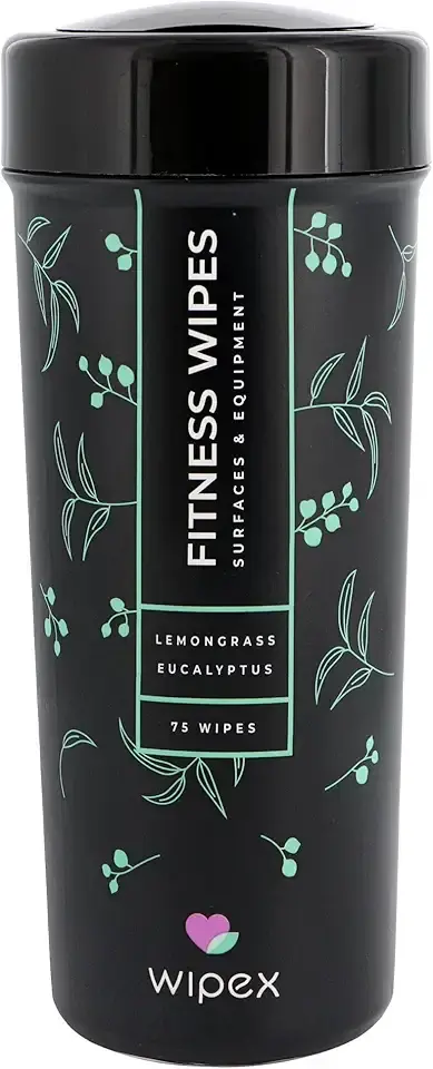 Wipex Fitness Equipment Wipes | Clean Gym Equipment, Yoga Mats, Peloton Bike Cleaner, Exercise Machine Wipes | Lemongrass, Eucalyptus, 75 Ct Canister