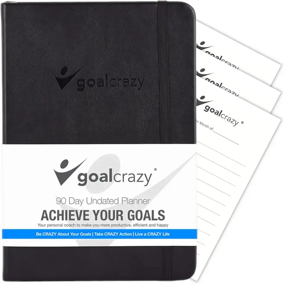 Undated Planner – 90 Day Guided Journal & Productivity Organizer, A5 Daily & Weekly Planner 2025 2026 with Goal Setting, Habit Tracker, To Do List, Academic & Work Calendar, Leather Hardcover - Black