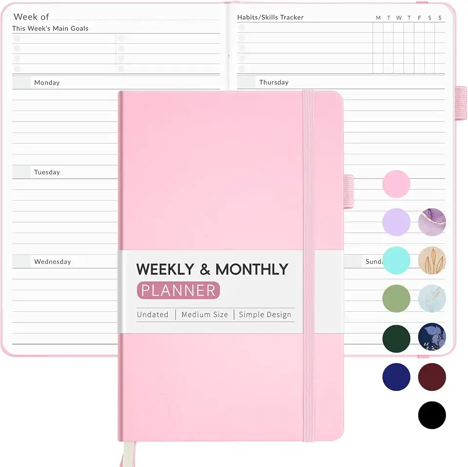Undated Weekly Planner for 2025, Forvencer Simplified Weekly & Monthly Calendar Planner, Cute Daily Organizer Notebook, Agenda Journal to Track Goals & Tasks, Start Anytime, A5 Size, Pink The Forest Stewardship Council