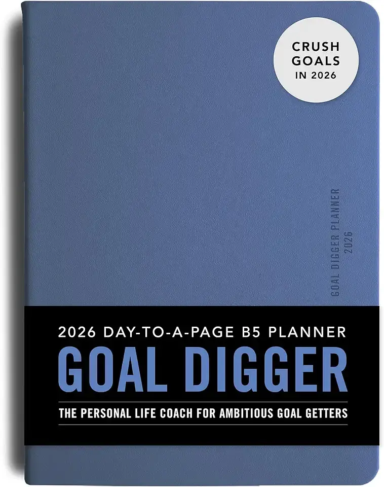 MI GOALS Goal Digger Daily Planner 2026 | Dated Journal for Gratitude, Progress & Habit Tracking | Day-To-A-Page B5 (Element Blue)