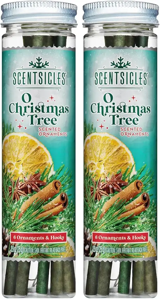 Scentsicles O Christmas Tree Scented Christmas Ornaments with Hooks - 2 Bottles (12 Sticks Total)