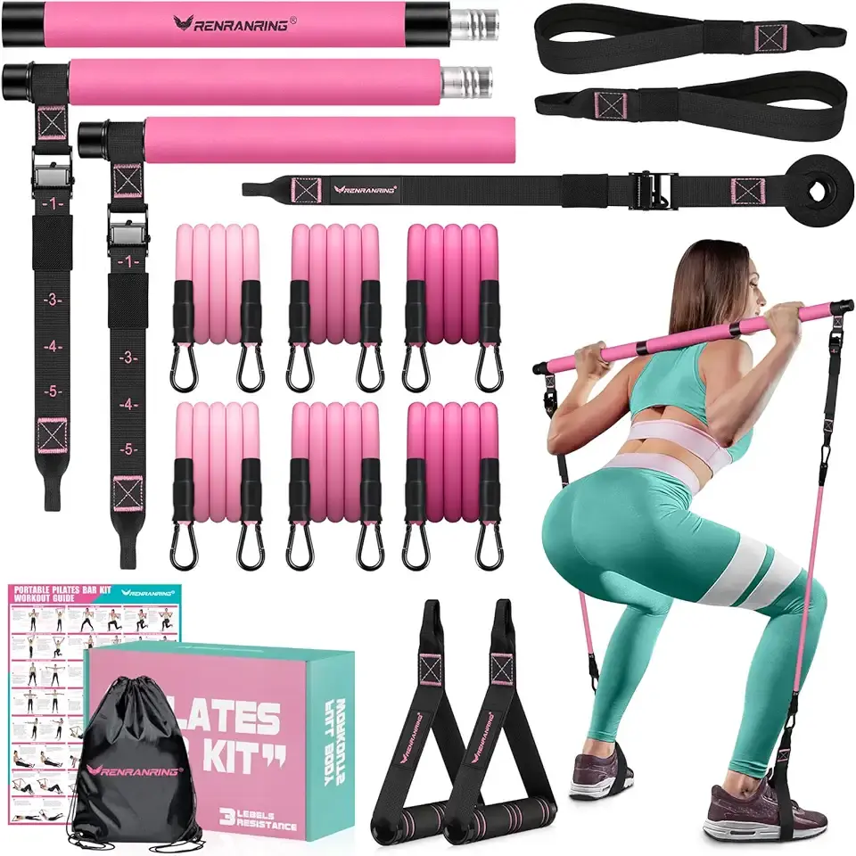 Pilates Bar Kit with Resistance Bands, Multifunctional Pilates Bar for Women & Men with Heavy-Duty Metal Adjustment Buckle, Pilates Home Equipment for Full BodyWorkouts