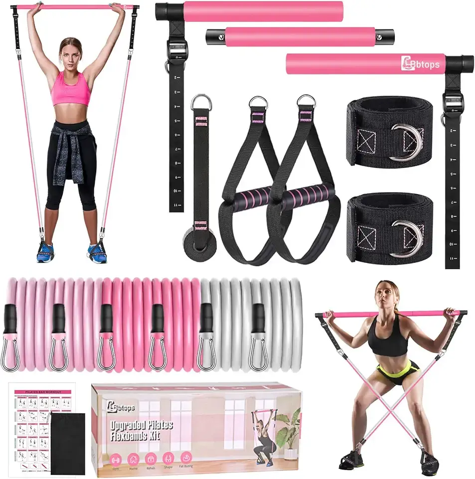 Pilates Bar Kit with Resistance Bands,Pilates Bar with Stackable Bands Workout Equipment for Legs,Hip,Waist and Arm,Exercise Fitness Equipment for Women & Men Home Gym Yoga Pilates