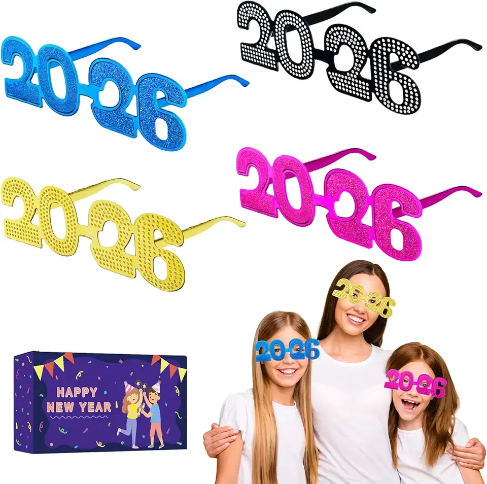 New Years Eve Party Supplies Decorations 2026 - 8PCS, NYE Glasses Party Favors, Plastic Eyewear Happy New Year Photo Booth Props, Class of 2026 Graduation Party Accessories