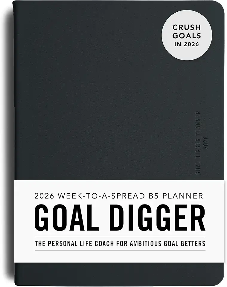 MI GOALS Goal Digger Weekly Planner 2026 | Dated Journal for Gratitude, Progress & Habit Tracking | Weekly Spread Layout, B5 (Black)