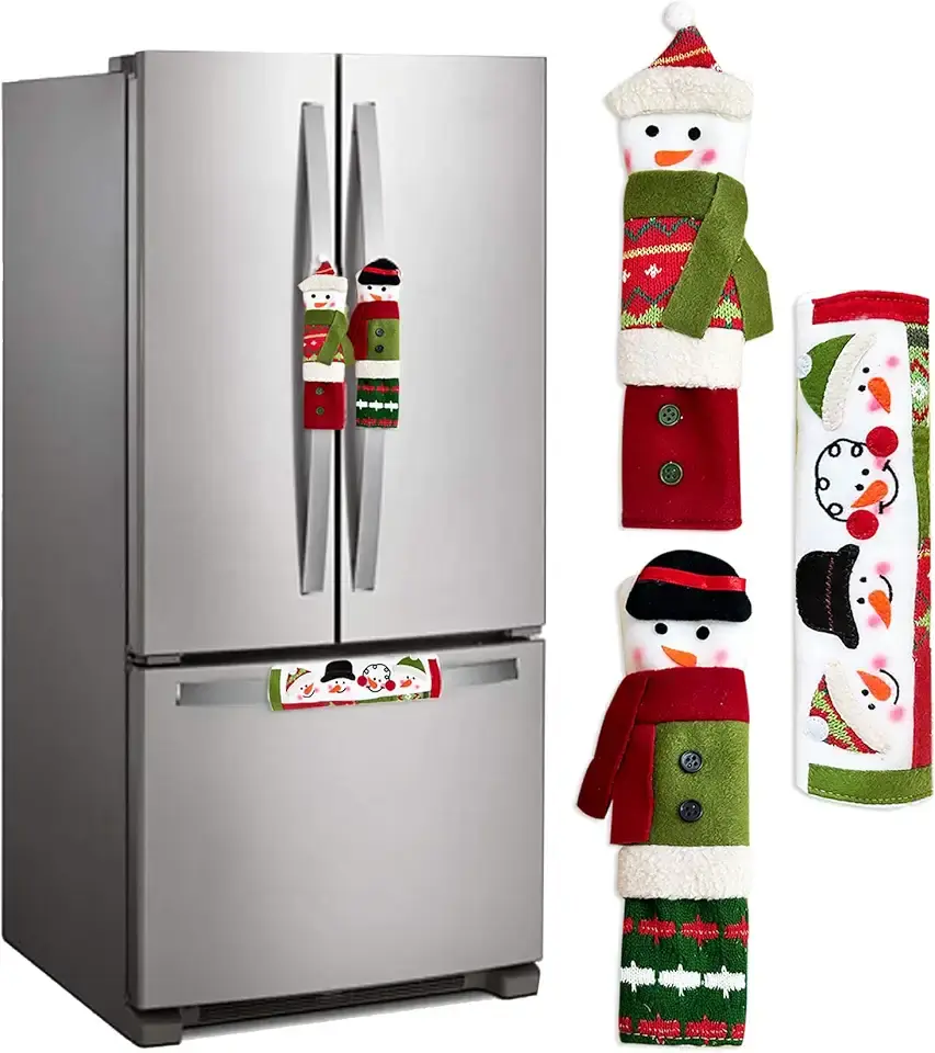 3 Piece Set Christmas Snowman Refrigerator Door Handle Covers Appliance Handle Covers Christmas Decorations Fits Standard Size Kitchen Refrigerator Microwave Oven Or Dishwasher