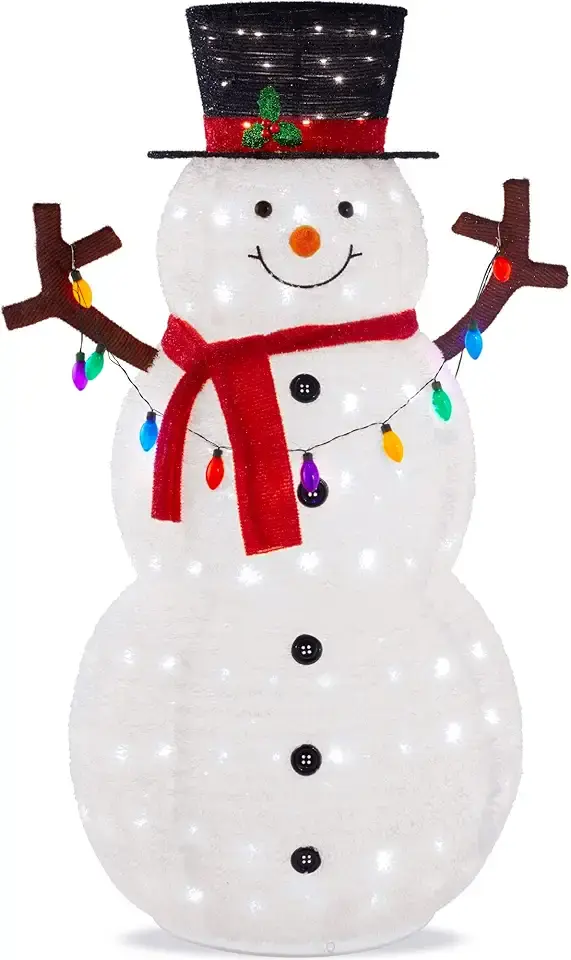 Best Choice Products 5ft Lighted Pop-Up Snowman, Large White Outdoor Christmas Holiday Decoration w/ 200 LED Lights, Hat, Scarf, Multicolored Lights