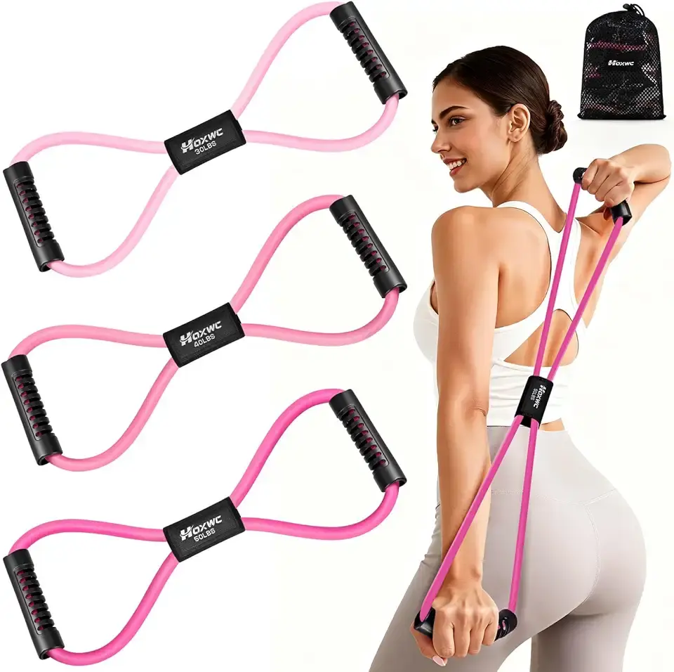 Resistance Bands, Figure 8 Resistance Band, Exercise Bands with Handles for Back, Workout Bands for Arms, Shoulder, Leg, Physical Therapy, Pilates, Home Gym Workout Equipment for Women Men