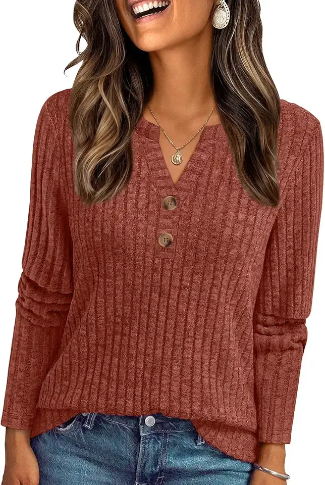 AUTOMET Women's Long Sleeve Henley Shirts Fall Lightweight Sweaters Dressy Casual Tunic Tops Fashion Clothes 2025