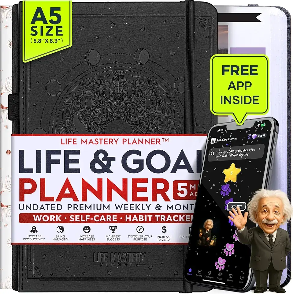 Life Mastery Planner - A 12 Month Journey to Crush Your Goals, Increase Productivity, Passion, Success & Happiness - Weekly & Monthly Life Planner, Habit-Tracker, Gratitude Journal & Organizer, A5 The Forest Stewardship Council