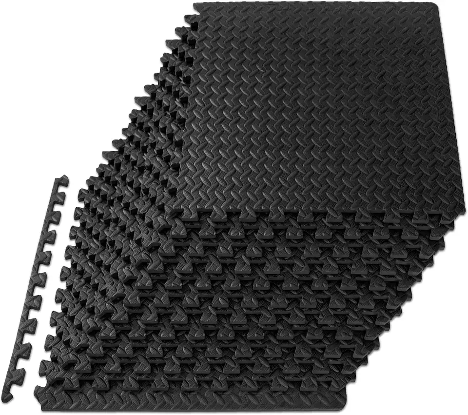 ProsourceFit Puzzle Exercise Mat ½ in, EVA Interlocking Foam Floor Tiles for Home Gym, Mat for Home Workout Equipment, Floor Padding for Kids, Black, 24 in x 24 in x ½ in, 48 Sq Ft - 12 Tiles