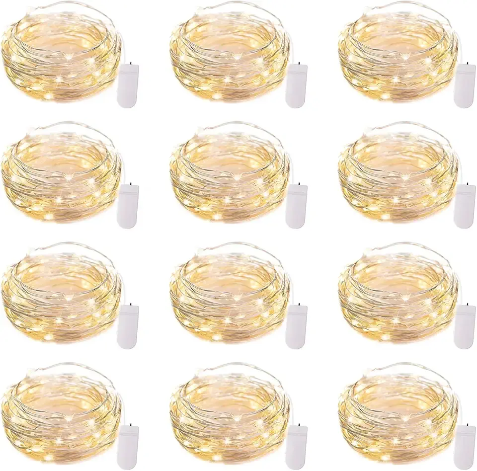 Brightown 12 Pack LED Fairy Lights Battery Operated String Lights - 7ft 20LED Waterproof Silver Wire Firefly Starry Moon Lights for DIY Crafts Wedding Table Centerpieces Party Bedroom Christmas ClimatePartner certified