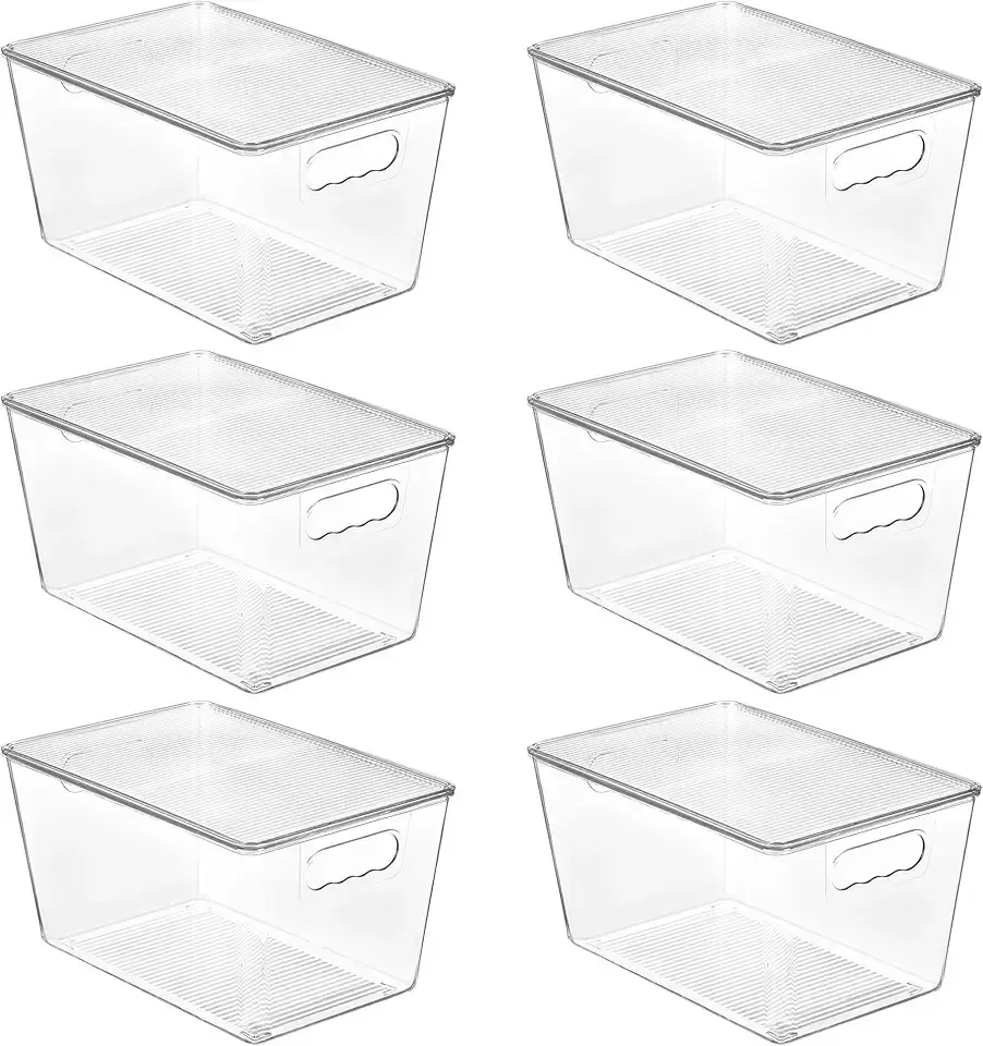 Vtopmart 6 Pack Clear Stackable Storage Bins with Lids, Large Plastic Containers with Handle for Pantry Organizer and Storage,Perfect for Bathroom,Cabinet,Kitchen,Fridge,Closet Organization ClimeCo Certified