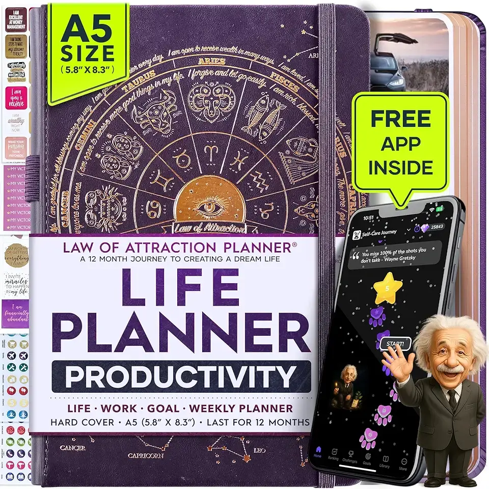 Life Planner - Undated Weekly & Monthly Planner, 12-Month Journey to Increase Productivity | Gratitude Journal, Life Organizer & Goal Journal | Include Foldable Vision Board, Habit Tracker & Stickers The Forest Stewardship Council